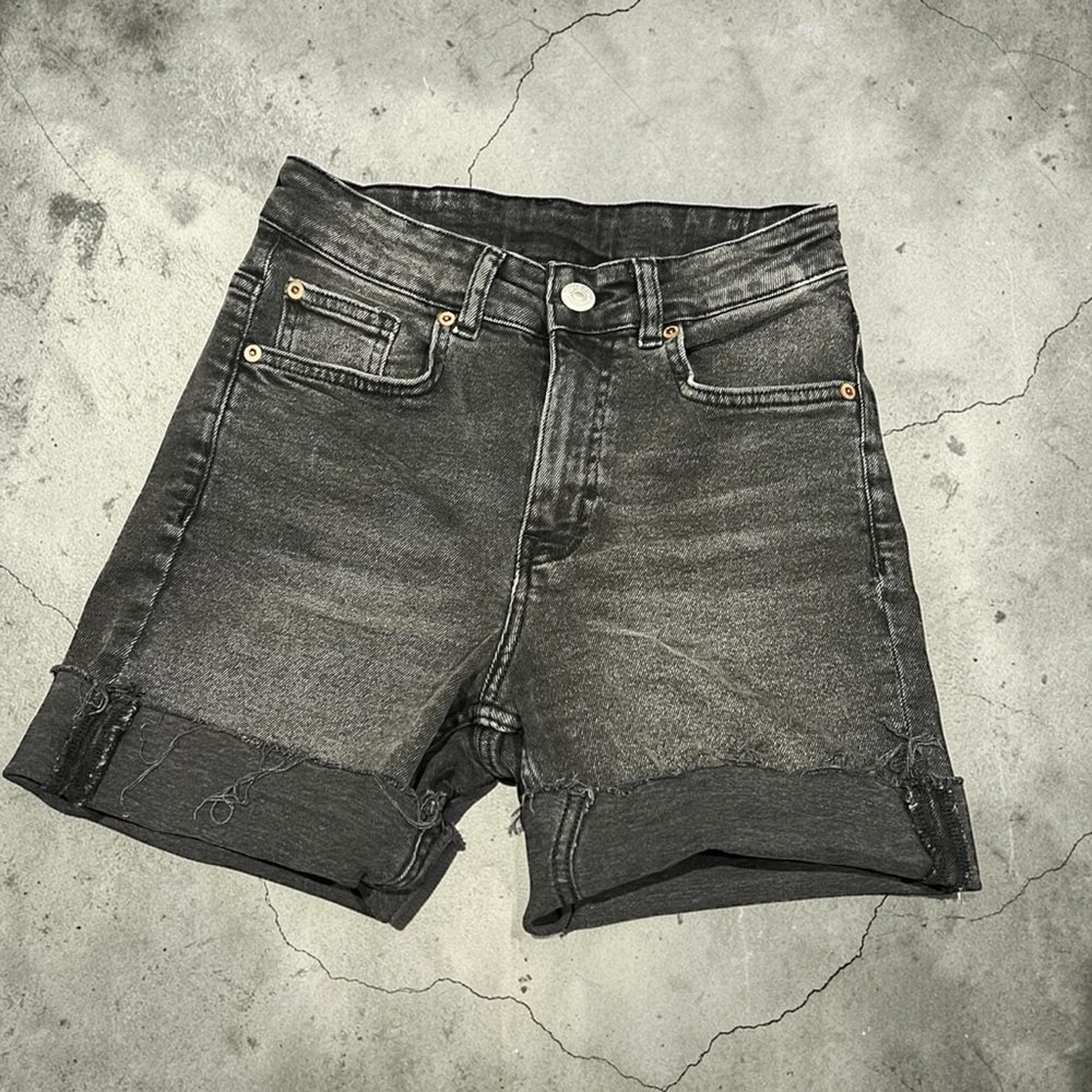 H&M Black Washed High-Rise Jean Shorts